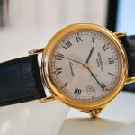 Classic Men's Gold Leather Black Strap Watch