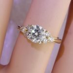 1 Carat 6.50 mm Brilliant Round Moissanite Diamond Engagement Ring 18 Karat Yellow and Gold Platinum Size 4.75