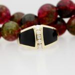 Ladies Inlaid Black Onyx Channel Set Diamond 18 Karat Yellow Gold Ring Size 6.75
